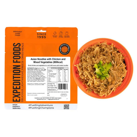 EXPEDITION FOODS Asian Noodles with Chicken and Mixed Vegetables (800 kcal) [Dairy Free]-AFT Gear Garage